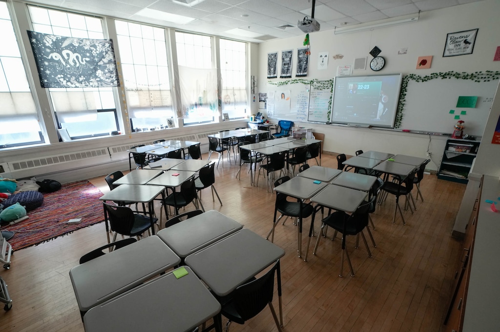 (Francisco Kjolseth | The Salt Lake Tribune) Small classrooms with dated windows and original hardwood floors make up some of the spaces currently being used at West High School during a walking tour of the aging building built in 1922 on Monday, Sept. 26, 2022. 