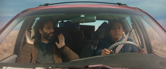 (  |  courtesy Long Dumb Road LLC / Sundance Institute) Jason Mantzoukas (left) and Tony Revolori play men at personal crossroads, who take a road trip together in Hannah Fidell's "The Long Dumb Road," which will screen in the Premieres program of the 2018 Sundance Film Festival.