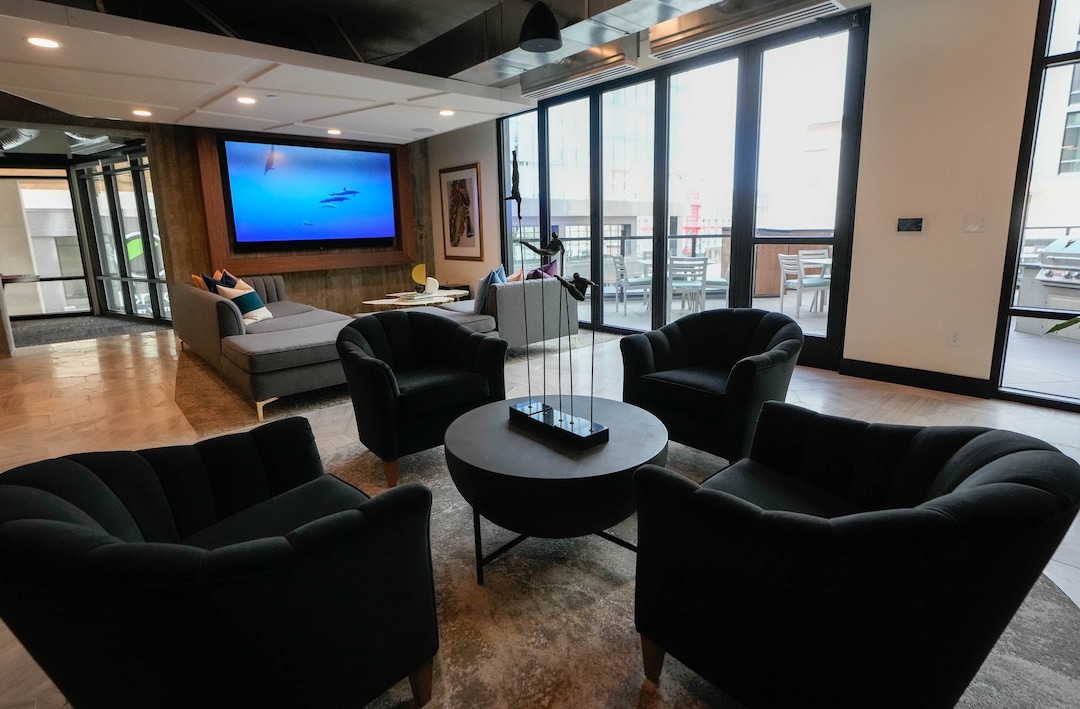 (Francisco Kjolseth | The Salt Lake Tribune) The Social Club at The Charles. A new residential and hospitality center known West Quarter, located at 100 South and 300 West in Salt Lake City, opened on Wednesday, April 19, 2023. It includes 240 luxury apartments in a tower called The Charles and 272 guest rooms spread over two hotels, Le Meridien and Element, along with several restaurants and soon-to-be opened retail outlets at ground level.