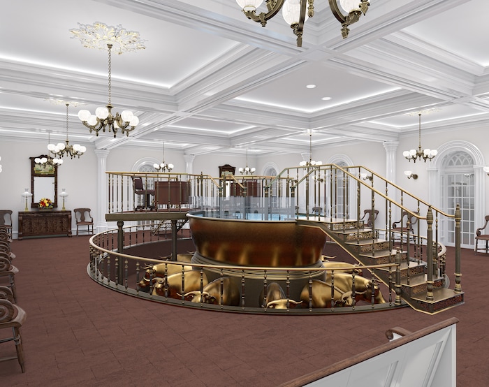 (Courtesy of The Church of Jesus Christ of Latter-day Saints) This rendering shows the remodeled baptistry in the St. George Temple.