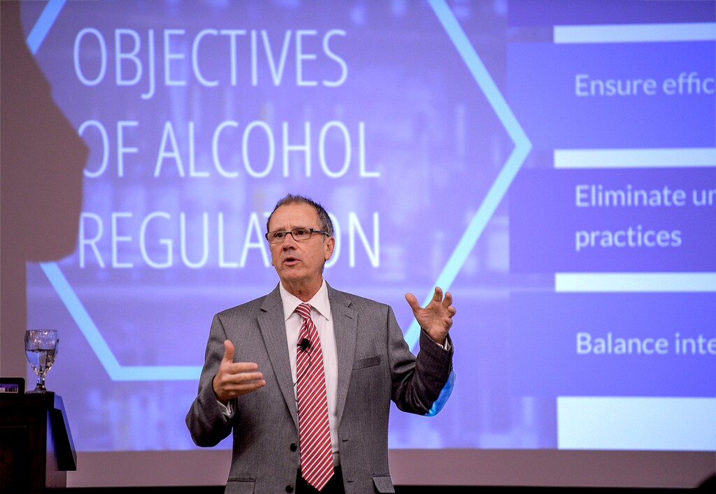 (Francisco Kjolseth | The Salt Lake Tribune) Steven Schmidt, with the National Alcohol Beverage Control Association, opens up the Utah Legislative Alcohol Policy Summit at the Utah Capitol on Friday, Oct. 18, 2019. The conference brings together state and national leaders who try to create laws and policies that balance consumer demands for alcohol while also trying to avoid societal costs of underage drinking, overconsumption and misuse.