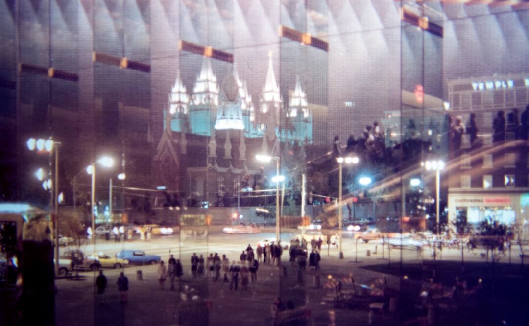 (photo courtesy of Utah Symphony) A view of Temple Square is seen from the lobby of Symphony Hall shortly after the venue opened in 1979.