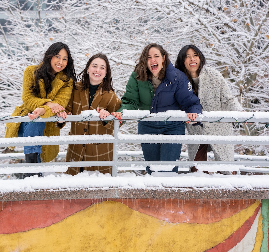 (Rick Egan | The Salt Lake Tribune)  The City Cast Salt Lake team — from left: Ivana Martinez, Emily Means, Ali Vallarta and Terina Ria — at Salt Lake City's Gallivan Center on Monday, Jan. 2, 2023.