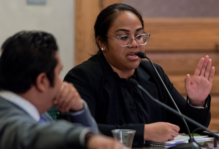 (Michael Mangum  |  Special to the Tribune)  Moana Uluave-Hafoka, newly appointed Policy Advisor and Outreach for the Office of Diversity & Human Rights, speaks during a meeting of the Salt Lake City Human Rights Commission at City Hall in Salt Lake City on Thursday, November 30, 2017.