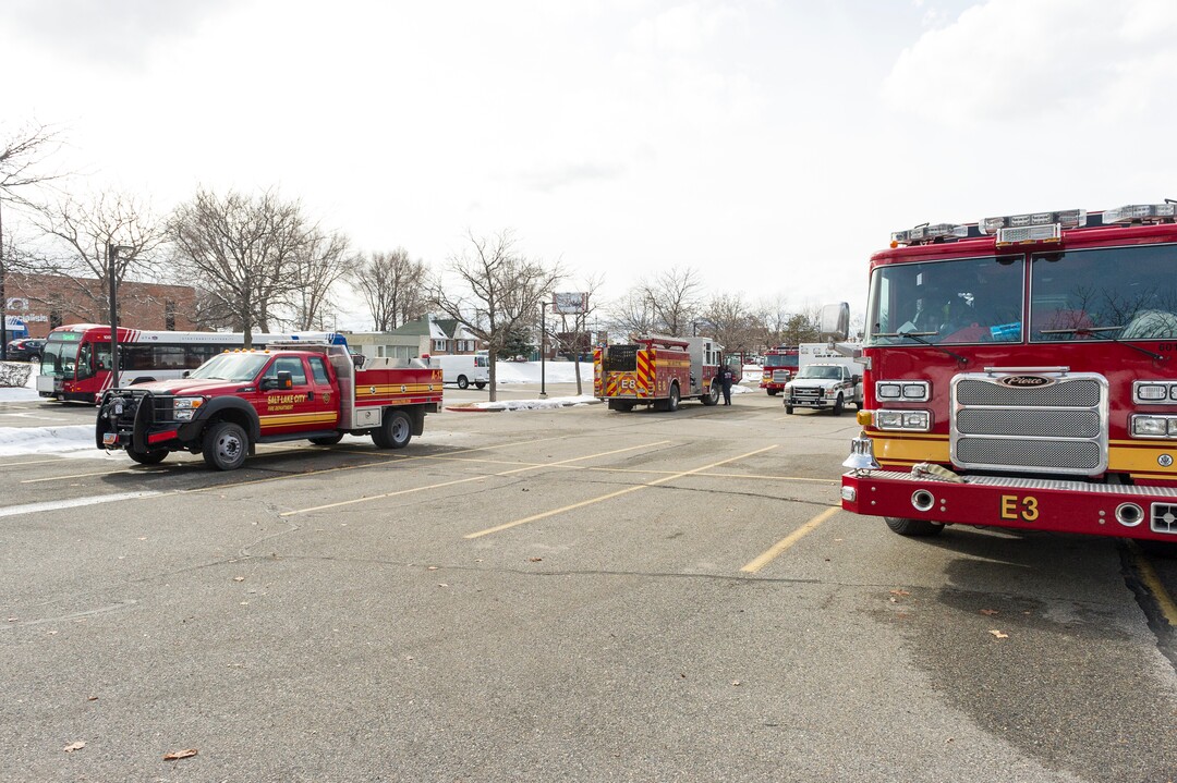 Alex Gallivan  |  Special to the Tribune 

Various agencies from Salt Lake City perform an evacuation of remaining tenants at The Georgia Apartments, Saturday February, 2019