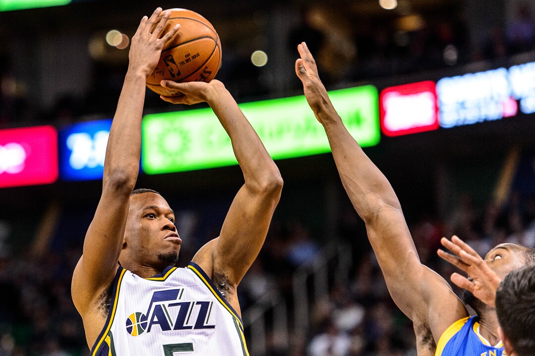 Trent Nelson  |  The Salt Lake TribuneUtah Jazz guard Rodney Hood (5) as the Utah Jazz host the Golden State Warriors in Salt Lake City, Wednesday March 30, 2016.