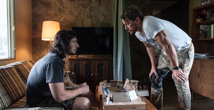 (Claudette Barius  |  Fingerprint Releasing/Bleecker Street) Brothers Clyde (Adam Driver, left) and Jimmy (Channing Tatum) talk about plans for a big heist in Steven Soderbergh's caper comedy "Logan Lucky."