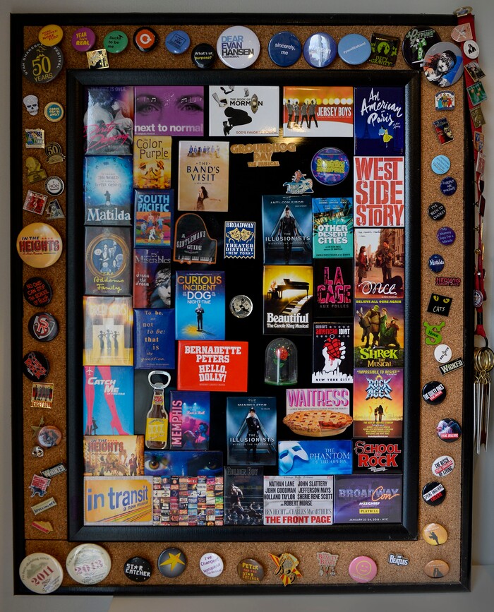 (Leah Hogsten  |  The Salt Lake Tribune) Megan Gutierrez created her own magnet and cord board to display her memorabilia. In 1993, Megan Gutierrez fell in love with the theater after her parents took her to Les Miserables. Since then, Gutierrez has seen countless shows, collected memorabilia from them all and now leads Utah Theater Lovers and Theater Lovers Travel that takes theater lovers like herself across the U.S. and abroad to see the show.