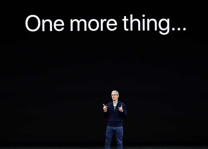Apple CEO Tim Cook, announces the new iPhone X at the Steve Jobs Theater on the new Apple campus on Tuesday, Sept. 12, 2017, in Cupertino, Calif. (AP Photo/Marcio Jose Sanchez)