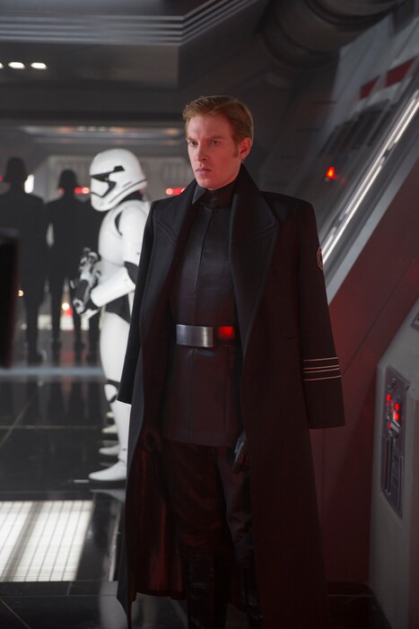 This photo provided by Disney shows, Domhnall Gleeson as General Hux, in a scene from the new film, "Star Wars: The Force Awakens," directed by J.J. Abrams. The movie releases in the U.S. on Dec. 18, 2015. (David James/Disney/Copyright Lucasfilm 2015 via AP)