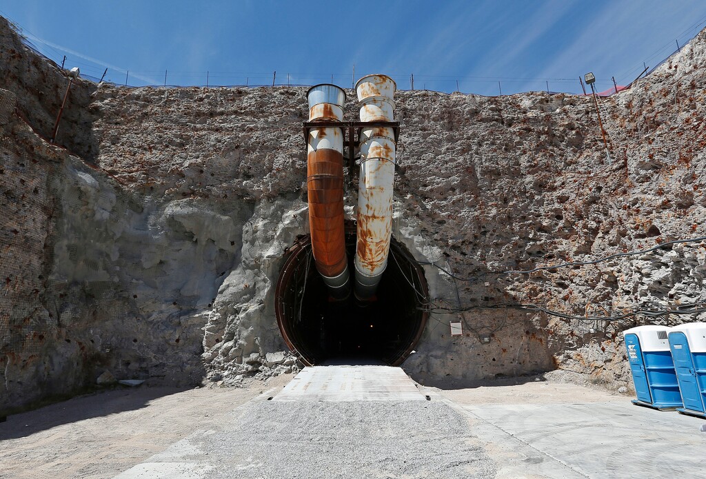 (John Locher | Associated Press file photo) This April 9, 2015, file photo shows the south portal of the proposed Yucca Mountain nuclear waste dump near Mercury, Nev.  The House is moving to approve an election-year bill to revive the mothballed nuclear waste dump at Nevada's Yucca Mountain despite opposition from home-state lawmakers.