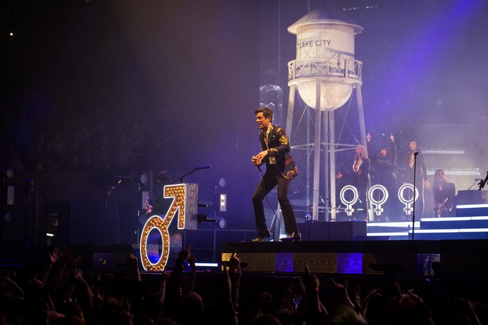(Photo courtesy of Rob Loud/@robloud) Frontman Brandon Flowers of The Killers performs at Vivint Smart Home Arena in Salt Lake City on Tuesday, Feb. 6, 2018.