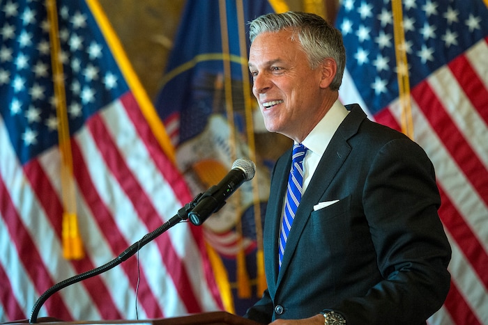 (Chris Detrick  |  The Salt Lake Tribune)  Jon M. Huntsman, Jr., U.S. Ambassador to Russia, speaks during an Ambassadorial Swearing in Ceremony at the Utah Capitol Saturday, October 7, 2017. 