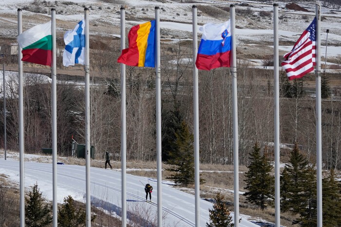 (Francisco Kjolseth | The Salt Lake Tribune) Skiers compete in the men’s and women’s classic during the NCAA Skiing Championships held at the Soldier Hollow Nordic Center on Thursday, March 10, 2022 in Midway, Utah. 