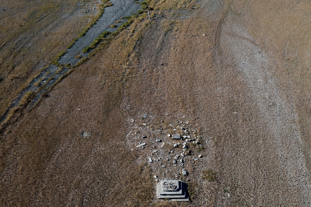 (Rick Egan | The Salt Lake Tribune)  Drought conditions have lowered the level of Rockport Reservoir to reveal parts of an old pioneer ghost town. Monday, Sept. 20, 2021.