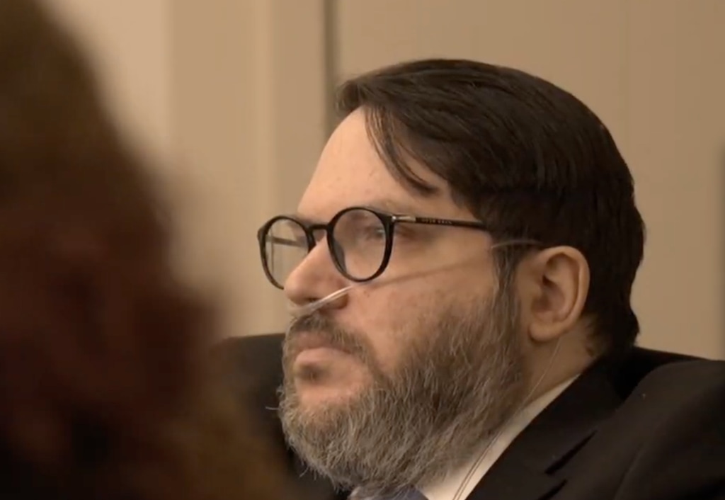 (Pool) Courtroom video shows Nicholas Rossi, who is facing trial for rape, in a Utah 3rd District courtroom in Salt Lake City, Monday, Aug. 11, 2025.