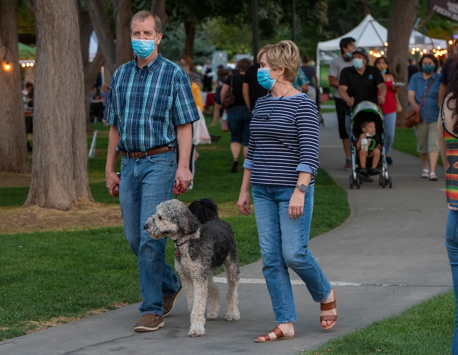 (Rick Egan  |  The Salt Lake Tribune)    Most of the visitors wore masks as they shopped the Farmers Market at Orem City Park, on Wednesday, Sept. 16, 2020.