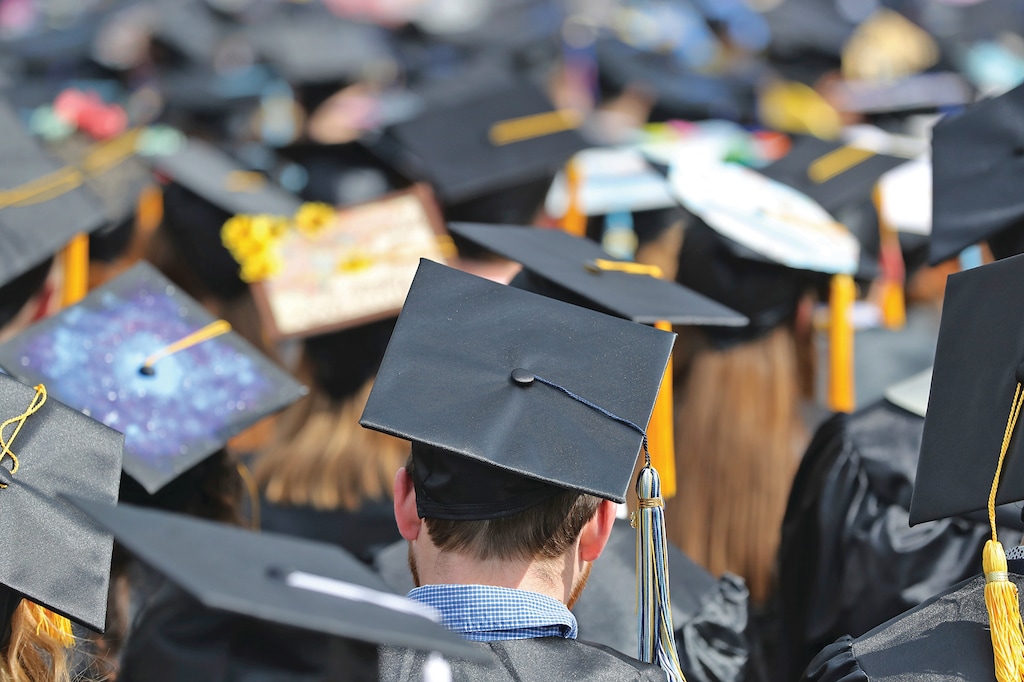 Graduates at the University of Toledo commencement ceremony in Toledo, Ohio, are shown in 2018. (AP Photo/Carlos Osorio, File)