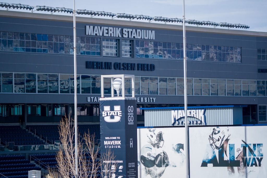 (Trent Nelson | The Salt Lake Tribune) Maverik Stadium at Utah State University in Logan on Thursday, Feb. 1, 2024.