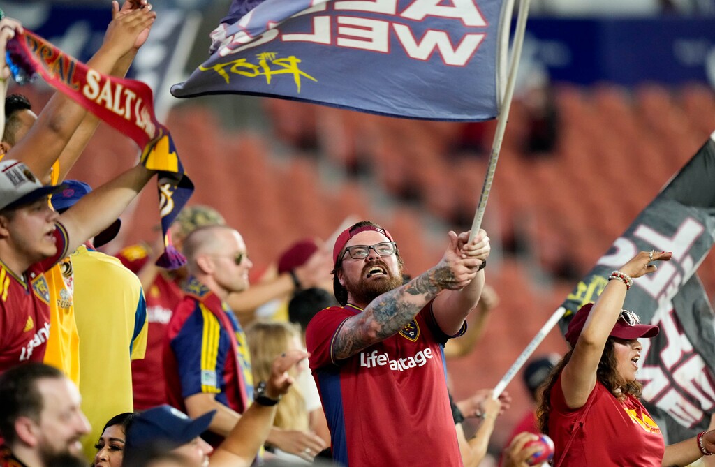 (Francisco Kjolseth | The Salt Lake Tribune) Real Salt Lake fans cheer on the team during the Leagues Cup soccer matchup against the Seattle Sounders on Saturday, July 22, 2023, in Sandy, Utah.