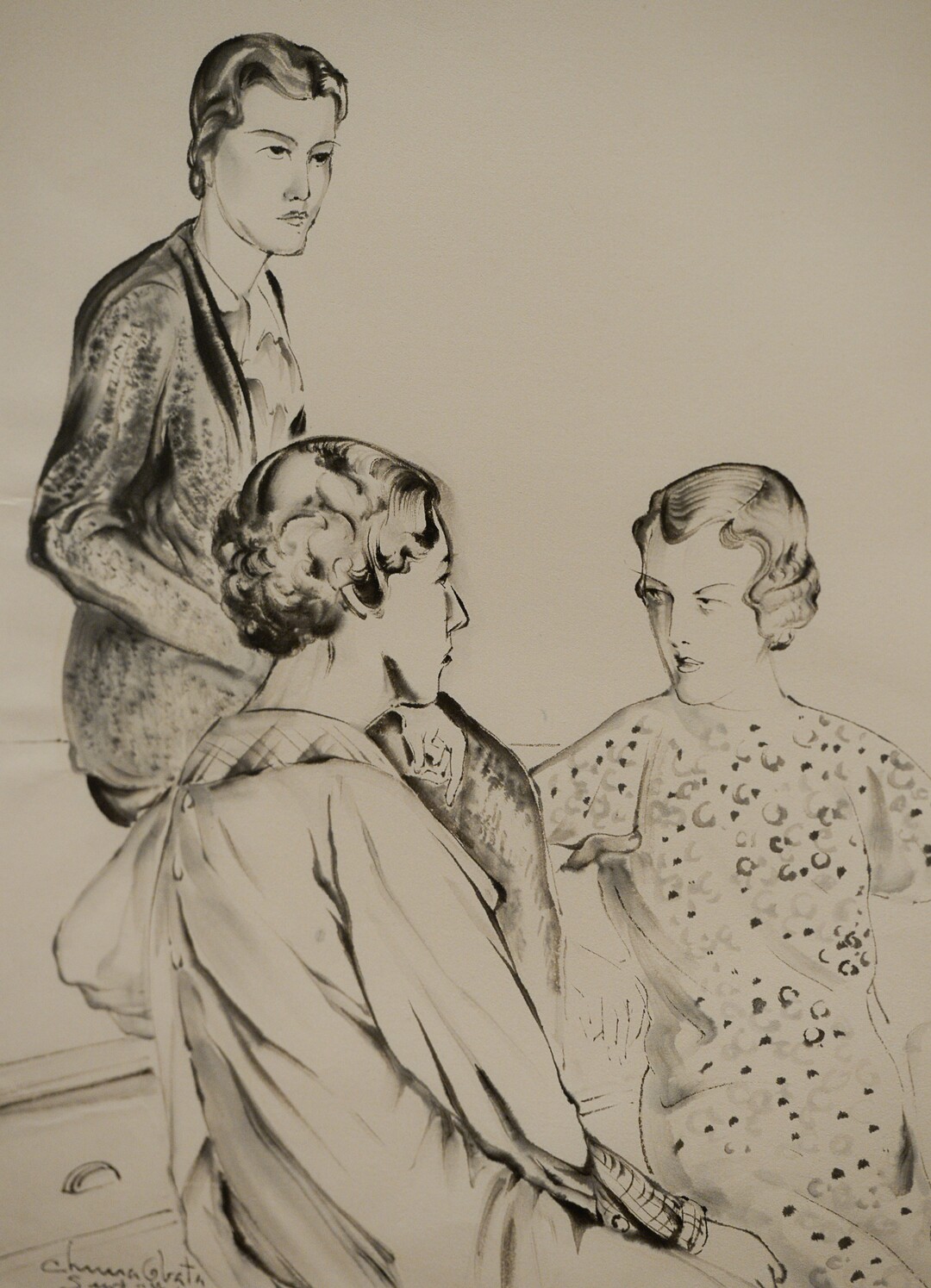 (Francisco Kjolseth  |  The Salt Lake Tribune)   The Utah Museum of Fine Art hosts "Chiura Obata: An American Modern," major touring retrospective of Japanese-American artist (1885-1975), whose work captured Western landscapes and his time at the Topaz War Relocation Center (internment camp) during World War II. Exhibit opens Friday, May 25. Pictured is Untitled (Three students), September 7, 1934, Ink on paper. 