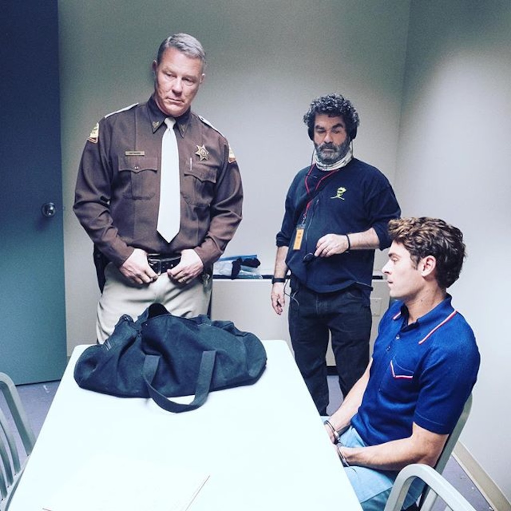 (Photo courtesy of Joe Berlinger) Metallica singer/guitarist James Hetfield (left) with director Joe Berlinger (center) and co-star Zac Efron, on the set of the upcoming movie "Extremely Wicked, Shockingly Evil, and Vile." Efron plays notorious serial killer Ted Bundy; Hetfield plays Utah Highway Patrol trooper Bob Hayward, the officer who arrested Bundy in 1975.