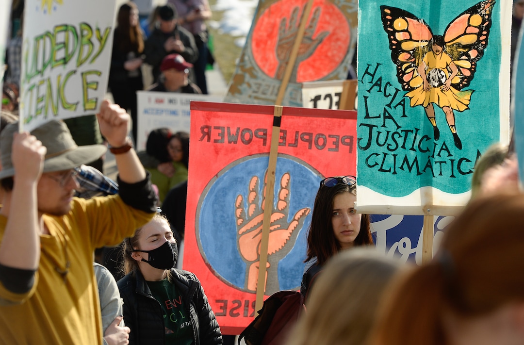 (Francisco Kjolseth  |  The Salt Lake Tribune)  Fridays For Future, Utah Youth Environmental Solutions, and partners strike in opposition to UtahÕs final oil and gas lease sale of 2019 that will auction off public lands and further fossil fuel development during a rally on the steps of the Utah Capitol on Friday, Dec. 6, 2019.