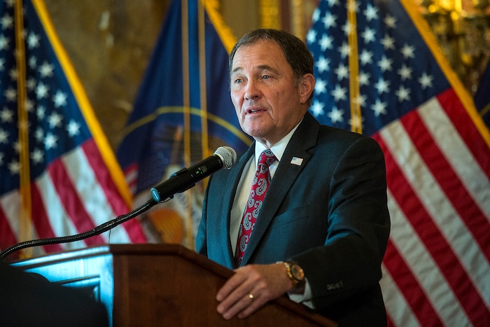 (Chris Detrick  |  The Salt Lake Tribune)  Gov. Gary R. Herbert speaks during an Ambassadorial Swearing in Ceremony at the Utah Capitol Saturday, October 7, 2017. 