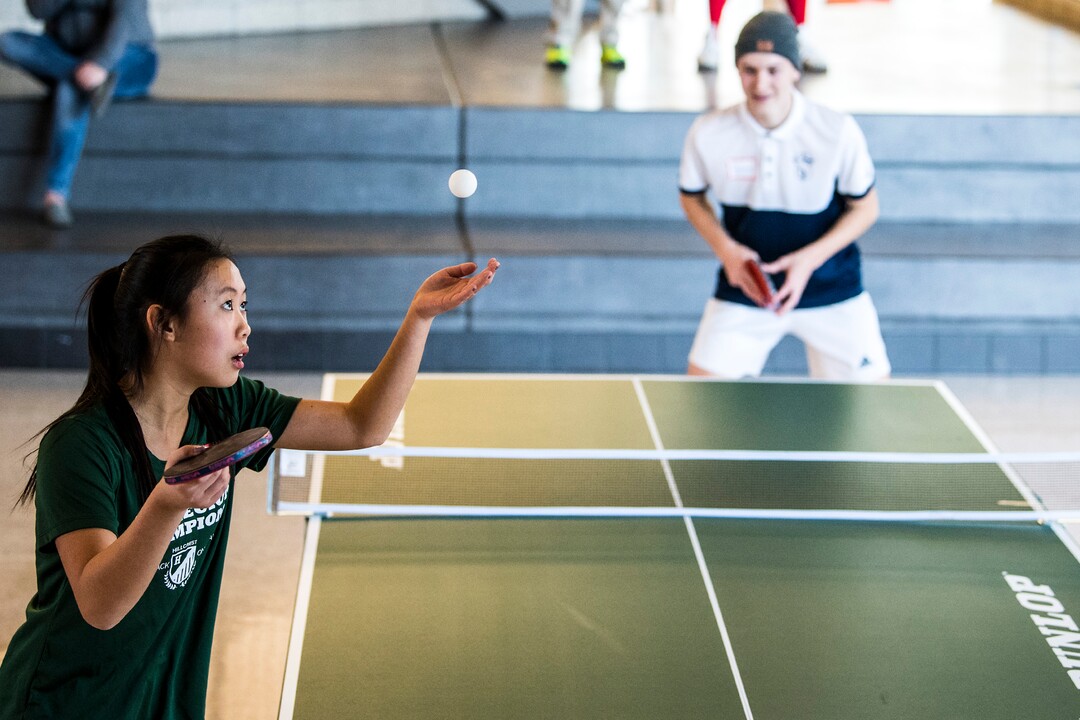 (Chris Detrick  |  The Salt Lake Tribune)  Hillcrest junior Tammie Tam serves the ball to Syracuse junior Tanner Bouwhuis during the first state-wide Utah High School Table Tennis Tournament at Granger High School Saturday, January 13, 2018.  Organized by math teacher Walter Poelzing and sponsored by Salt Lake City Table Tennis, 46 high school students from all over the state competed. ÒPing Pong is not just a garage game, itÕs a serious sport,Ó said Walter Poelzing, math teacher at Granger High School and organizer of the Invitational. ÒWhen you look internationally, itÕs one of the top sports played around the world, along with soccer. Here in Utah, table tennis is just beginning, but we have a few top national players in our state. WeÕre excited to host this special event; these high school kids are intense, focused and committed to win.ÓSchools participating include Hillcrest, Brighton, Granger, Skyline, Waterford, Syracuse, Cottonwood, American Fork, Bingham,Taylorsville, Itineris Early College High School and Wasatch.