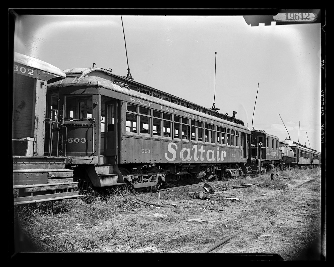 (The Salt Lake Tribune)  Salt Lake, Garfield & Western Railroad's electrified car 503, June 25, 1953. For many years passenger traffic to Saltair was the line's largest source of revenue. The rail line is still in operation today.