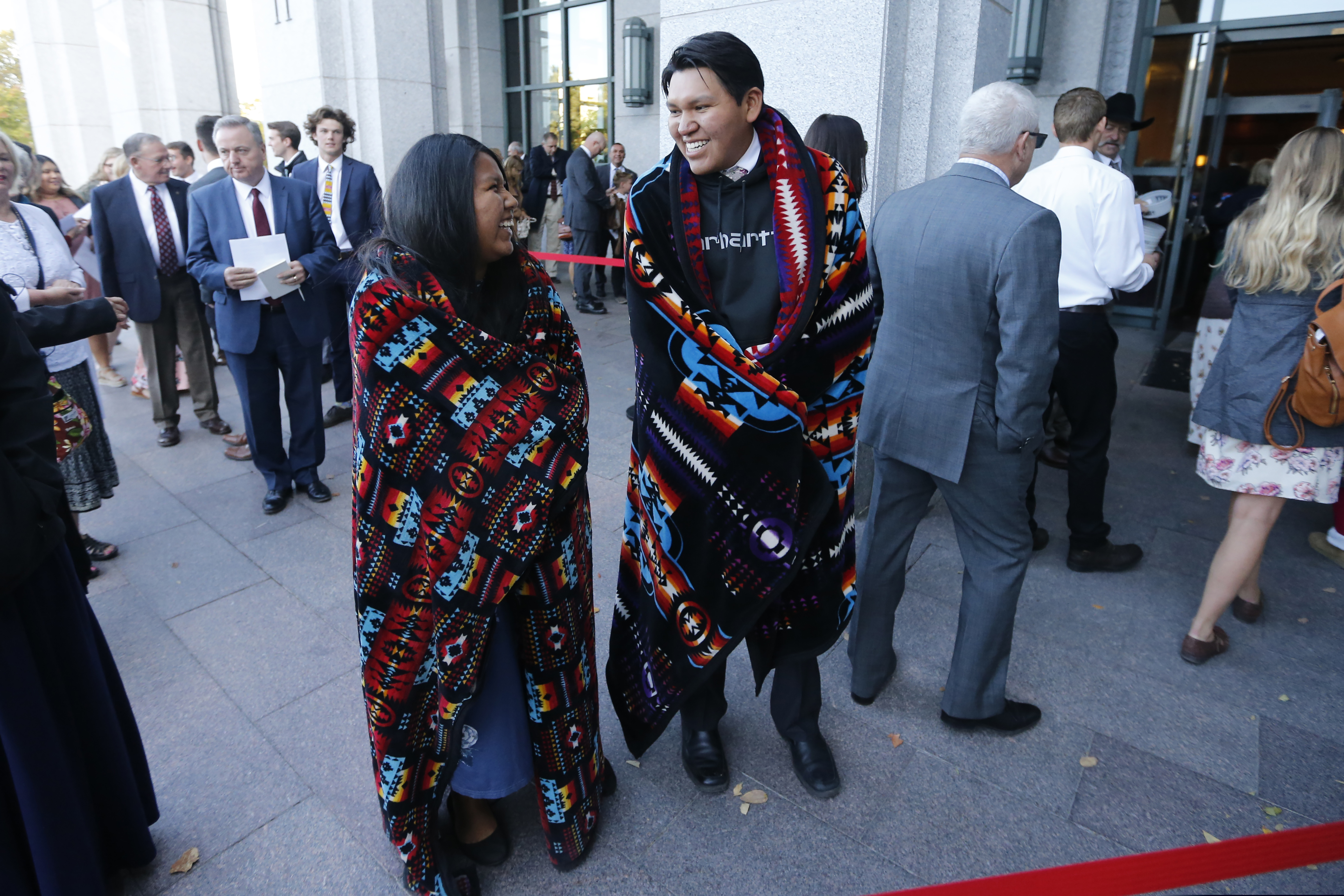 (Rick Bowmer | AP) Siblings Cameron and Brooke Filfred arrive before the start of The Church of Jesus Christ of Latter-day Saints' twice-annual church conference Saturday, Oct. 5, 2019, in Salt Lake City. President Russell M. Nelson has rolled out a dizzying number of policy changes during his first two years at the helm of the faith, leading to heightened anticipation for what he may announce at this weekend's conference in Salt Lake City.