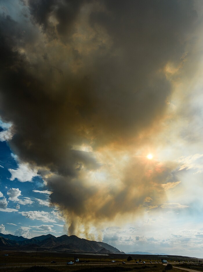 (Francisco Kjolseth  |  The Salt Lake Tribune)  A grass fire in Tooele county being dubbed the the Green Ravine fire burns on Tuesday, Sept. 3, 2019.