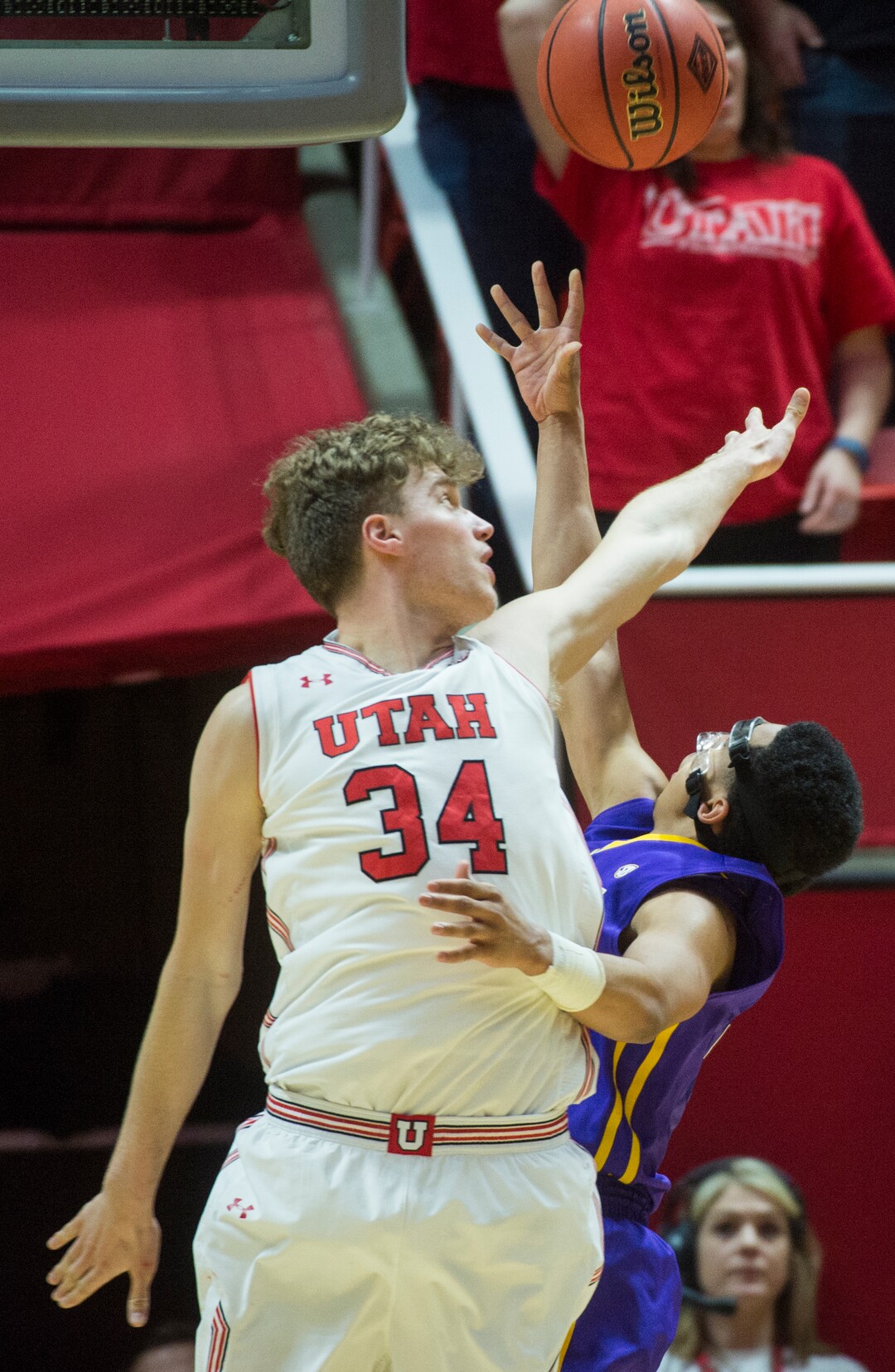 (Rick Egan  |  The Salt Lake Tribune)    LSU Tigers guard Tremont Waters (3) goes in for a lay-up, as Utah Utes forward Jayce Johnson (34) defends, in NIT playoff action between Utah Utes and LSU Tigers at the Jon M. Huntsman Center, Monday, March 19, 2018.