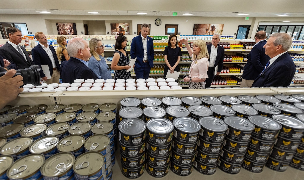 (The Church of Jesus Christ of Latter-day Saints) Members of the U.S. House Ways and Means Committee visit the bishops' storehouse on Welfare Square in Salt Lake City in 2024. With SNAP benefits poised to cease in November, some Latter-day Saint bishops are preparing to help supply food for those low-income families and individuals.