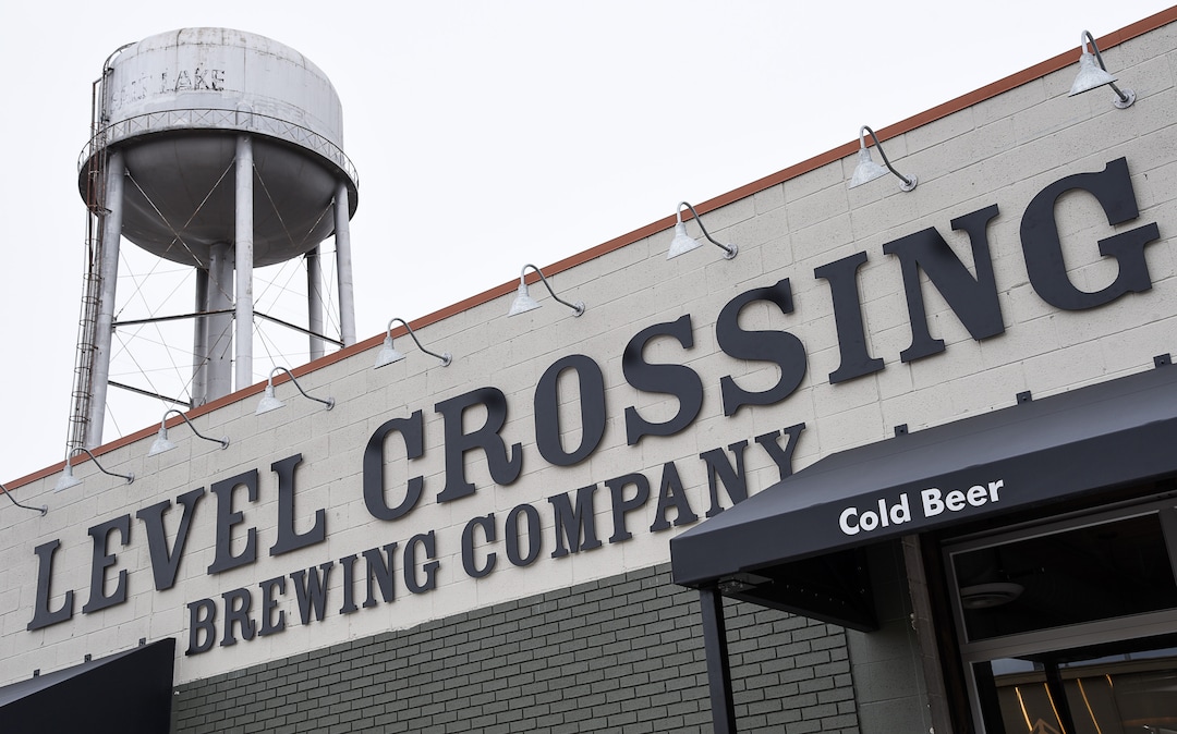 (Francisco Kjolseth  |  The Salt Lake Tribune) Level Crossing Brewing Co. sits at the base of the iconic South Salt Lake water tower at 2496 S. West Temple.