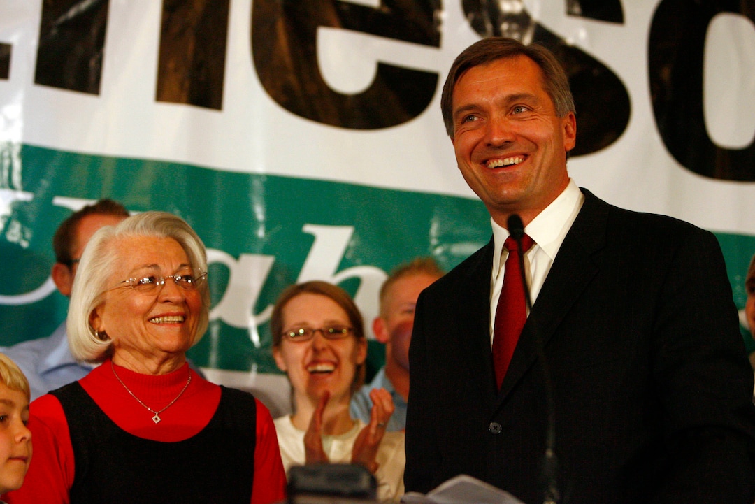 (Danny Chan La  |  Tribune file photo) Representative Jim Matheson, right, talks about his mother Norma Matheson during a 2006 Democratic election night party in Salt Lake City. The wife of a governor, mother of a congressman and the matriarch of the Utah Democratic Party died July 28, 2019, after suffering from leukemia. She was 89.