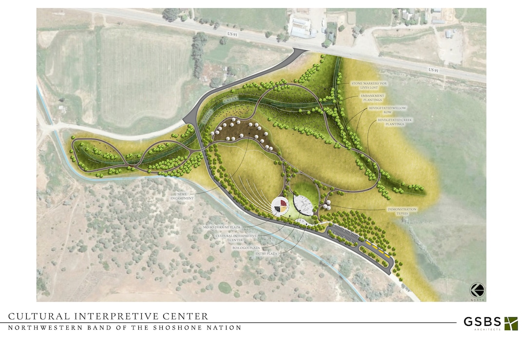 Architectural rendering courtesy of GSBS ArchitectsThe Cultural Interpretive Center will offer a glimpse into the Northwestern Band of the Shoshone, who were living in the Bear River Basin in January 1863. The center will not only be a space to tell the story of the Bear River Massacre and honor the lives of the Northwestern Band of the Shoshone Nation who were killed January 1863, but it will also celebrate the thriving Shoshone Nation and educate the public about their culture.
