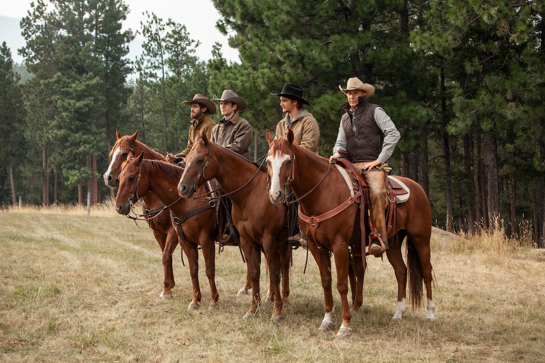 (Photo: Paramount Network) Dave Annable (left) as Lee Dutton, Wes Bentley as Jamie Dutton, Luke Grimes as Kayce Dutton and Kevin Costner as John Dutton in “Yellowstone.”