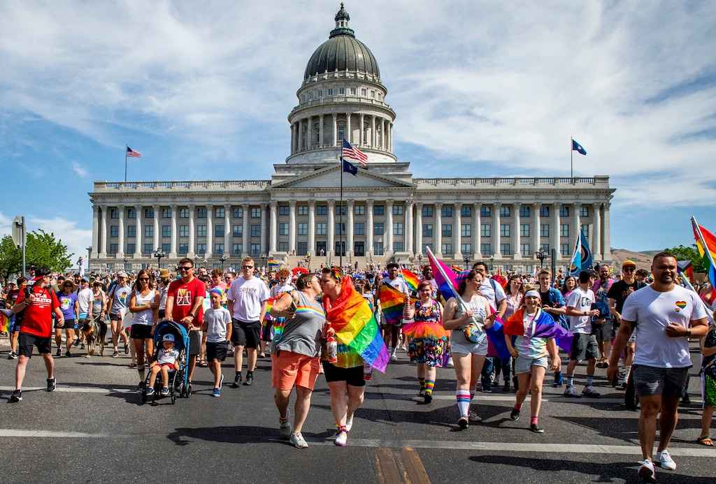 (Isaac Hale | Special to The Tribune) Marchers take part in Utah Pride Week in 2021. A Utah Department of Government Operations account posted about Pride on the agency's social media pages this year, but was later told to remove the posts.