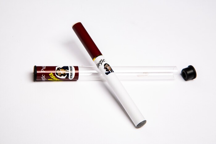 (Damian Dovarganes | AP file photo) This Wednesday, July 17, 2019, photo shows a Magic Puff electronic cigarette and its packaging in Los Angeles. The product is labeled as a disposable hemp pen and was being sold as delivering the cannabis extract CBD at a store in Panama City, Florida, in July. Testing commissioned by The Associated Press as part of an investigation into CBD found it actually contained synthetic marijuana, a dangerous street drug commonly known as K2 or spice.