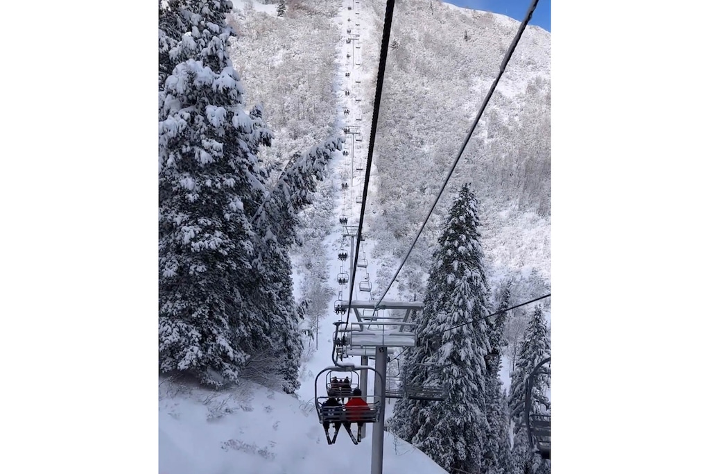 (Courtesy Photo) This submitted photograph shows a tree under heavy snow tipping toward the Short Cut lift at Park City Mountain Resort on Thursday, Dec. 29, 2022. A PCMR employee was killed Monday when he fell off his chair on the chairlift after a tree hit the cable.
