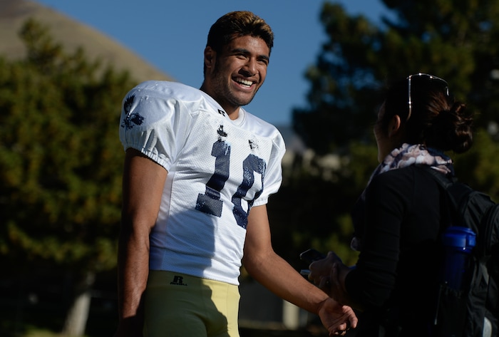 (Francisco Kjolseth | The Salt Lake Tribune) Nifai Tonga, a defensive end and wide receiver for Skyline football has stood out and is considering his options for schools.