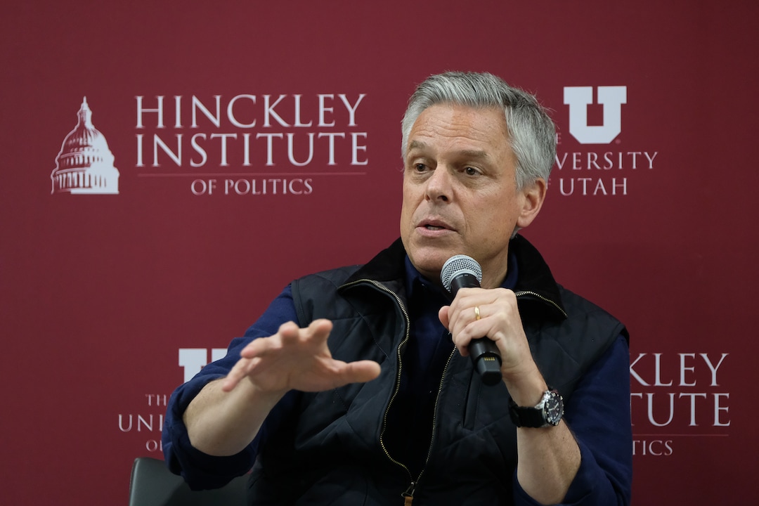 (Francisco Kjolseth  |  The Salt Lake Tribune)  Former Utah Governor and Ambassador Jon Huntsman speaks at the Hinckley Institute of Politics on the University of Utah campus on Thursday, Dec. 5, 2019, to discuss his long career in public service spanning from Utah's Governor's Mansion to Chinese and Russian ambassadorships and examine the increasing significance Utah plays in our globalized world.