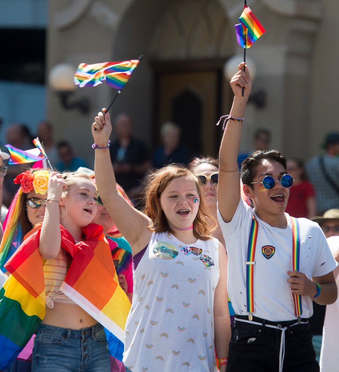 (Rick Egan  |  The Salt Lake Tribune)   Parade goers cheer as the Utah Pride Parade marches up 200 South in Salt Lake City, Sunday, June 3, 2018.