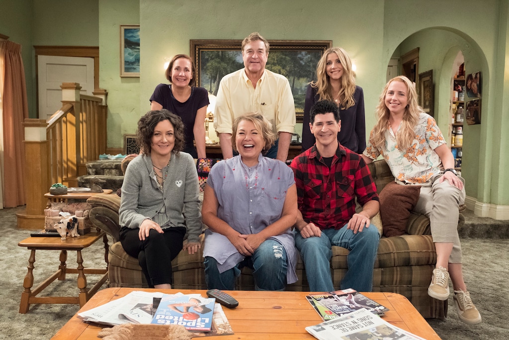 (Photo courtesy Adam Rose/ABC) The cast of the revived sitcom “Roseanne” — Sara Gilbert, Laurie Metcalf, Roseanne Barr, John Goodman, Michael Fishman, Sarah Chalke and Alicia Goranson.