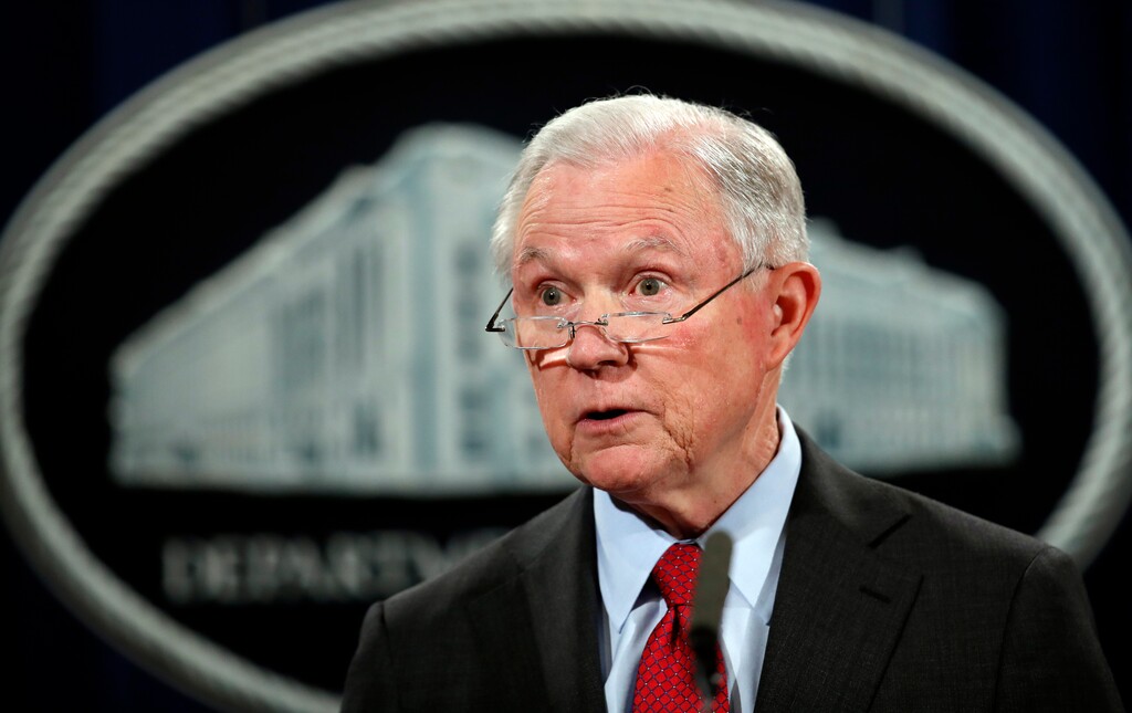 FILE - In this Dec. 15, 2017, file photo, United States Attorney General Jeff Sessions speaks during a news conference at the Justice Department in Washington. Attorney General Jeff Sessions is going after legalized marijuana. Sessions is rescinding a policy that had let legalized marijuana flourish without federal intervention across the country.  That's according to two people with direct knowledge of the decision. (AP Photo/Carolyn Kaster, File)