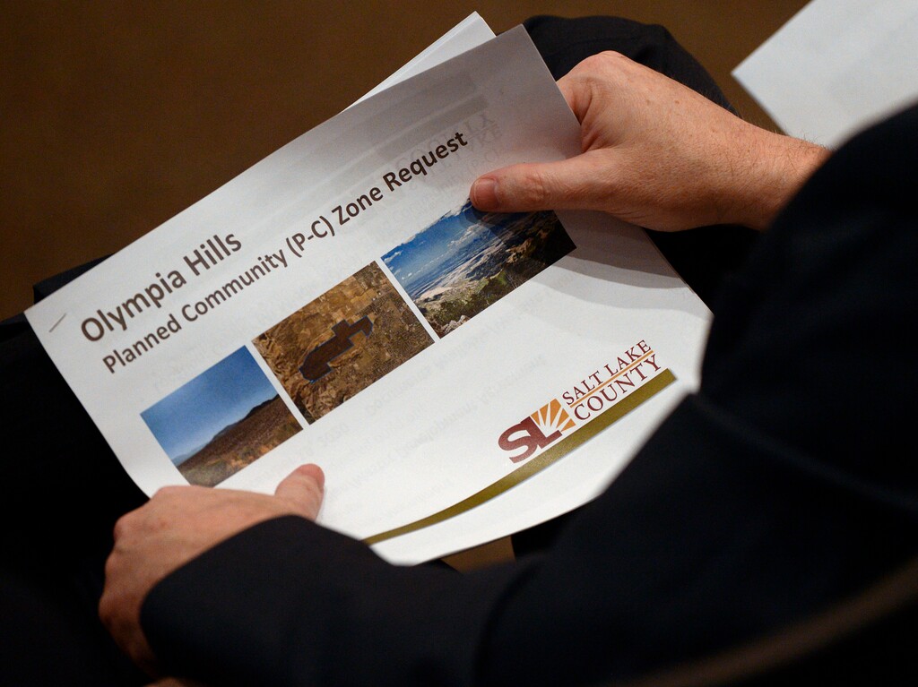 (Leah Hogsten | The Salt Lake Tribune) Salt Lake County Council members hear from Salt Lake County residents regarding the proposed 933 acre Olympia Hills, high-density development proposed just west of Herriman.