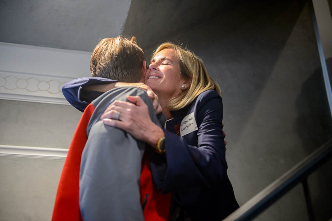 (Trent Nelson | The Salt Lake Tribune)  Stephenie Larsen embraces Trevor Johnson as Encircle: LGBTQ+ Family and Youth Resource Center opens its second location in Salt Lake City on Friday February 8, 2019. Larsen is the founder of Encircle.