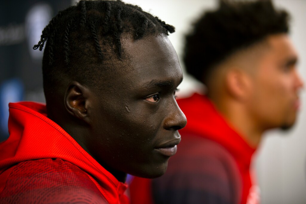 Utah's Both Gach, left, and Timmy Allen speak during the Pac-12 NCAA college basketball media day, in San Francisco, Tuesday, Oct. 8, 2019. (AP Photo/D. Ross Cameron)