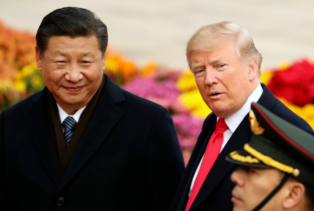 President Donald Trump and Chinese President Xi Jinping participate in a welcome ceremony at the Great Hall of the People, Thursday, Nov. 9, 2017, in Beijing, China. (AP Photo/Andrew Harnik)